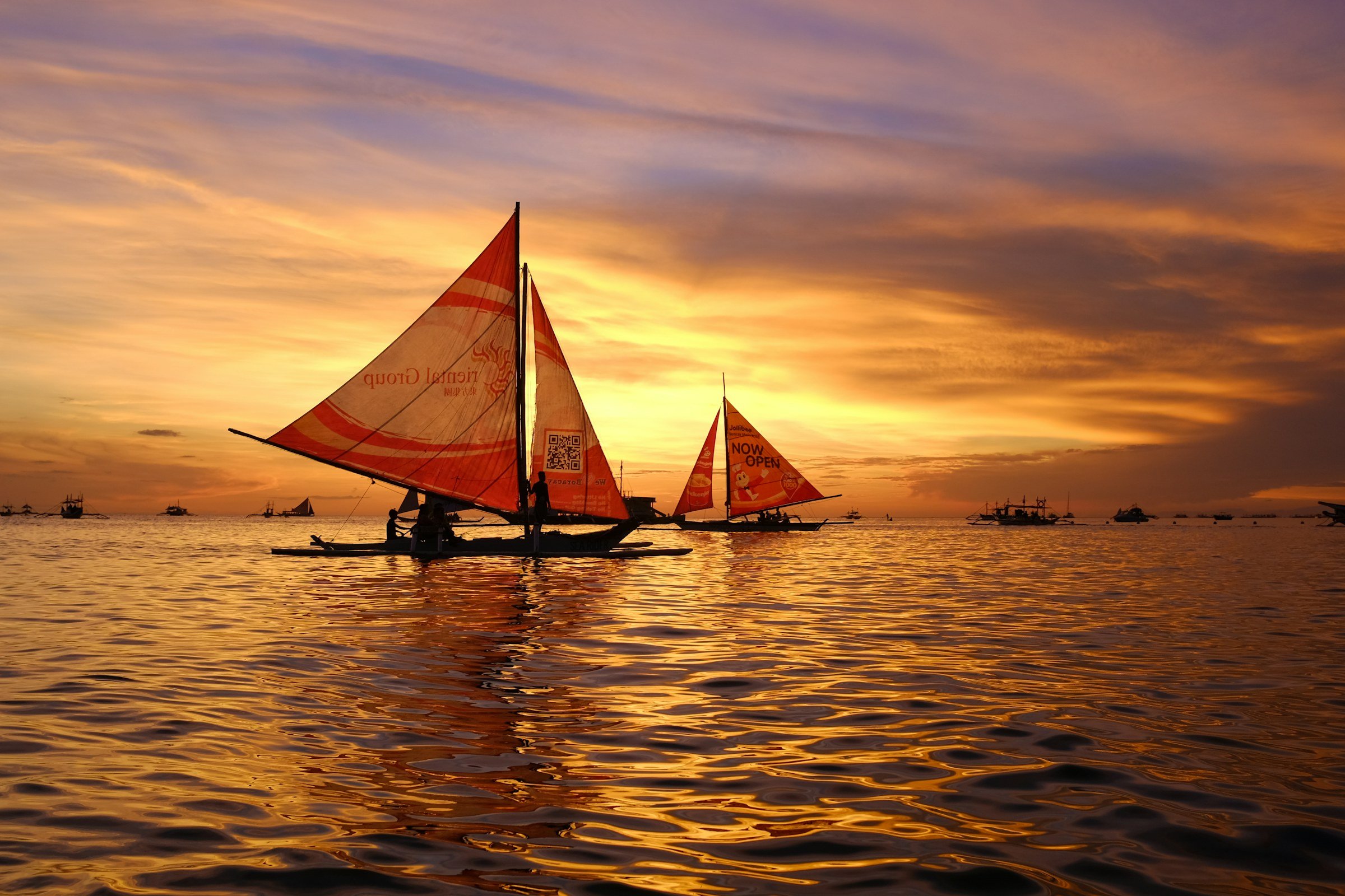Paraw sailboat at sunset, Boracay