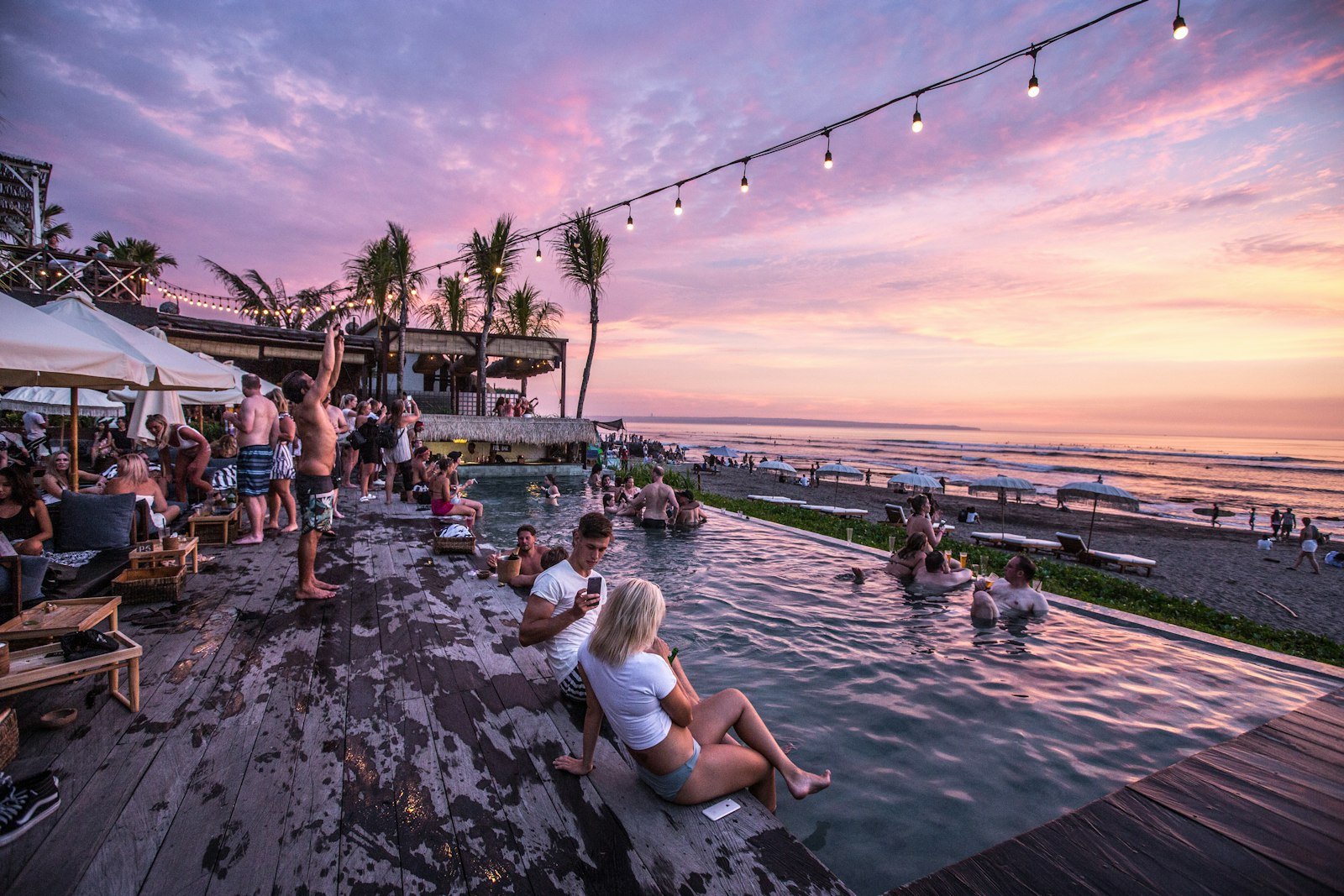 Beach club at sunset, Canggu, Bali