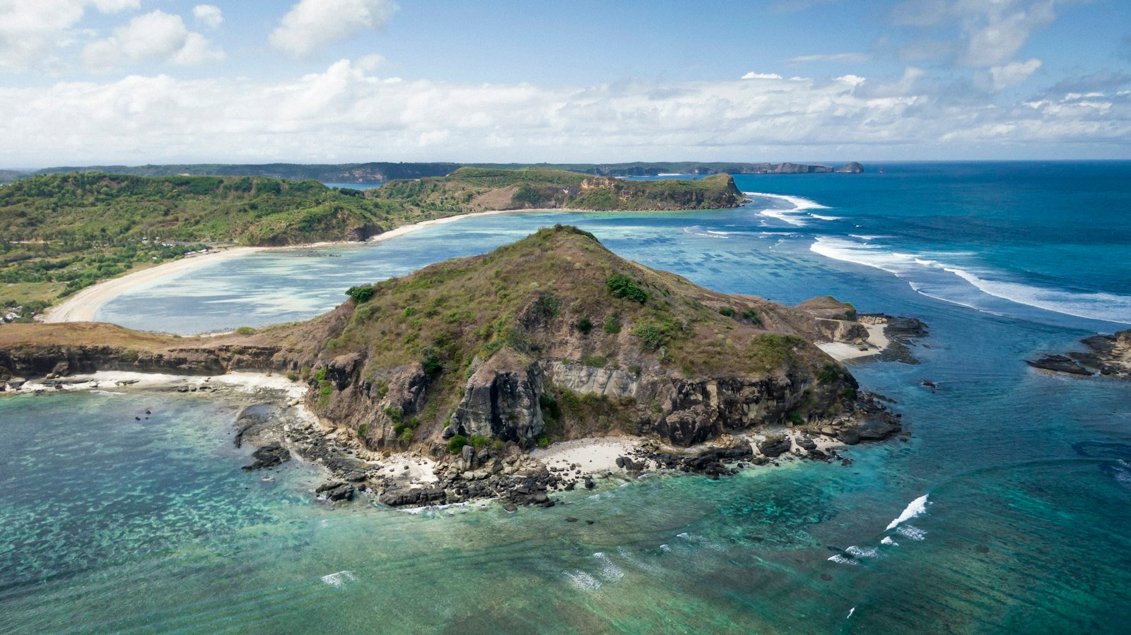 Aerial view of a bay in south Lombok