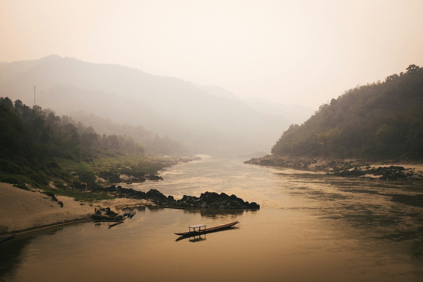 Boat on the Mekong at sunset, Laos